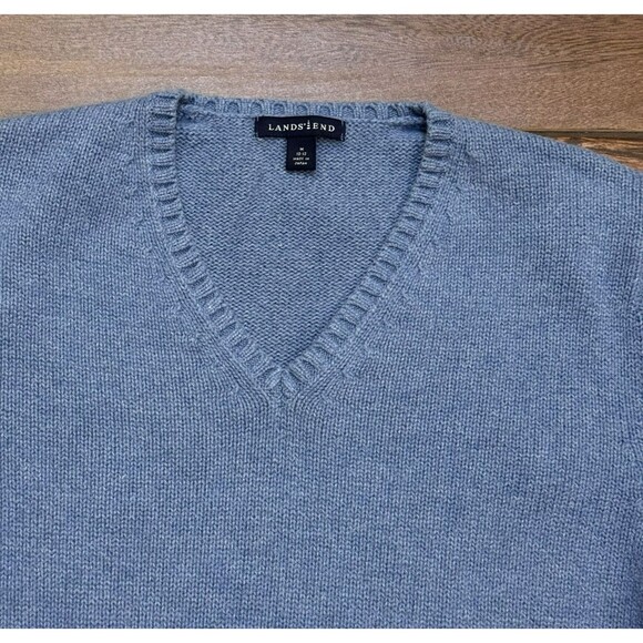 Lands End Women's Sweater M 10-12 Country Blue V-Neck 100% Cotton Knit Pullover - Picture 5 of 5